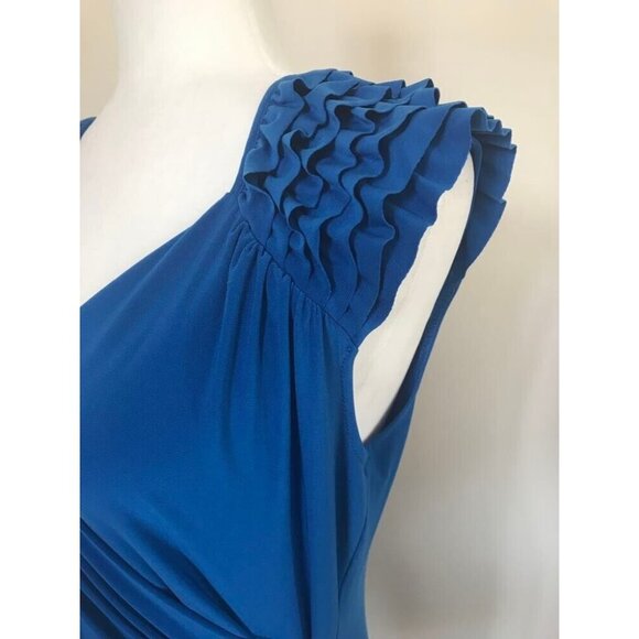 FRANK LYMAN Ruffled Cap Sleeve Dress Size 10 Royal Blue Ruched Waist Stretchy - Picture 5 of 8